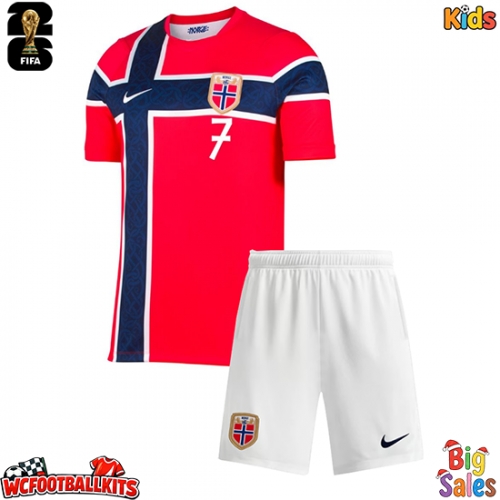Norway Alexander Sorloth #7 Replica Home Stadium Kit for Kids World Cup 2026 Short Sleeve (+ pants)